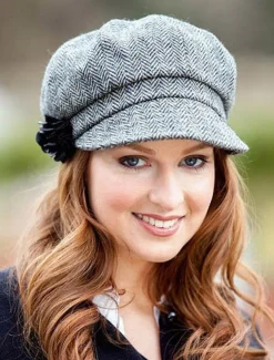 Store Ladies Tweed Newsboy Hat - Grey Women Caps & Hats