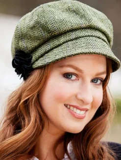 Discount Ladies Tweed Newsboy Hat - Light Green Plaid Women Caps & Hats