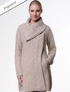 Online Large Collar Aran Coat Women Cardigans, Jackets & Coatigans