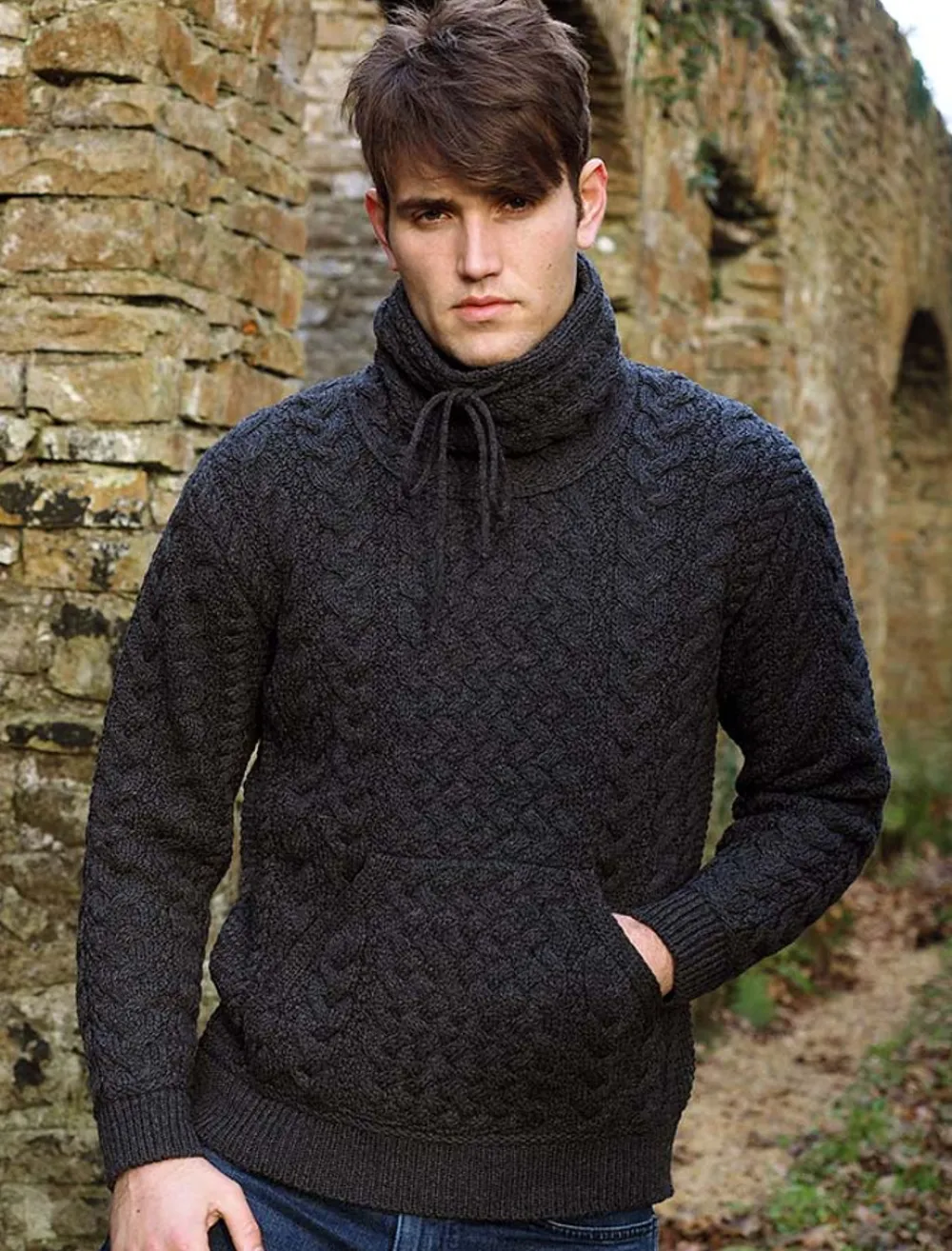 Hot Men's Cowl Neck Aran Sweater Sweaters