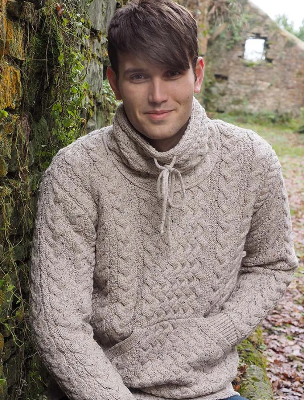 Hot Men's Cowl Neck Aran Sweater Sweaters