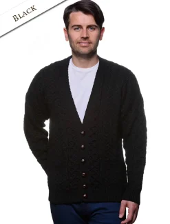 Online Merino Wool Aran Men's V-Neck Cardigan Cardigans, Jackets & Coats