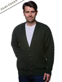 Online Merino Wool Aran Men's V-Neck Cardigan Cardigans, Jackets & Coats