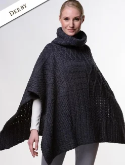 New Merino Wool Patchwork Poncho with Collar Women Ponchos, Capes & Shawls