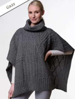 New Merino Wool Patchwork Poncho with Collar Women Ponchos, Capes & Shawls