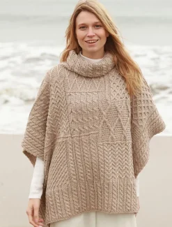 New Merino Wool Patchwork Poncho with Collar Women Ponchos, Capes & Shawls
