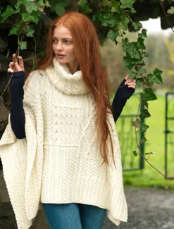 New Merino Wool Patchwork Poncho with Collar Women Ponchos, Capes & Shawls
