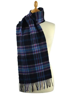 Best Narrow Lambswool Checked Scarf - Black Teal Women Plaid & Tartan Scarves|Lambswool Scarves