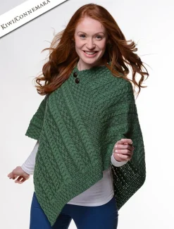 Clearance Plated Aran Poncho with Button Detail Women Ponchos, Capes & Shawls