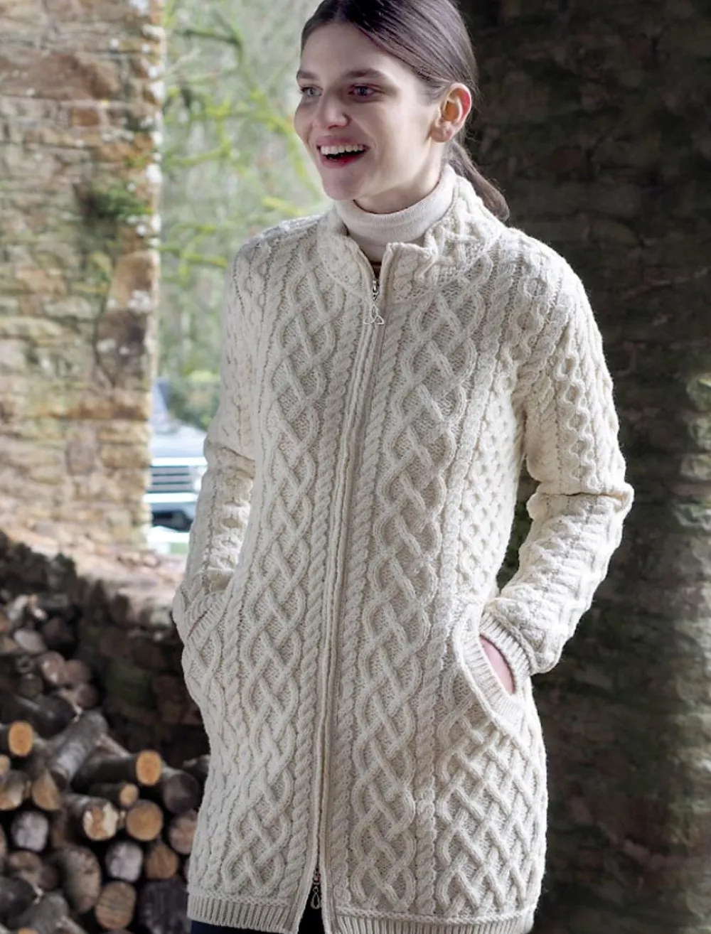 Cheap Plated Coat with Celtic Zip Women Cardigans, Jackets & Coatigans