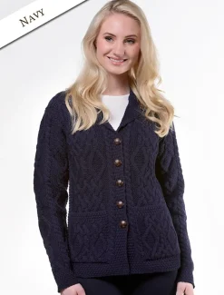 Sale Revere Button Collar Aran Cardigan Women Cardigans, Jackets & Coatigans