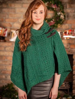 Sale Shawl Collar Poncho with Leather Buckle Detail Women Ponchos, Capes & Shawls