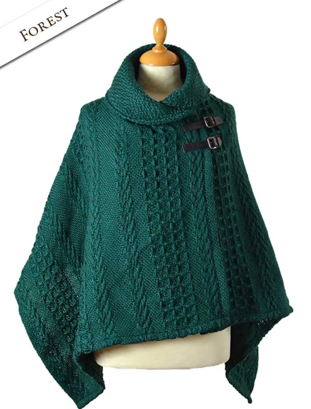 Sale Shawl Collar Poncho with Leather Buckle Detail Women Ponchos, Capes & Shawls