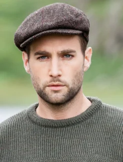 Discount Trinity Tweed Flat Cap - Brown with Red Irish Flat Caps