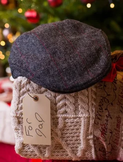 Fashion Trinity Tweed Flat Cap - Charcoal with Red Irish Flat Caps