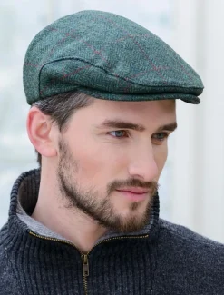 Clearance Trinity Tweed Flat Cap - Green Plaid Irish Flat Caps
