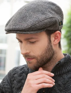 Online Trinity Tweed Flat Cap - Grey with Tan Irish Flat Caps