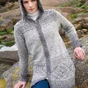 Sale Women's Fair Isle Long Hooded Coatigan with Celtic Knot Zipper Pull Women Cardigans, Jackets & Coatigans