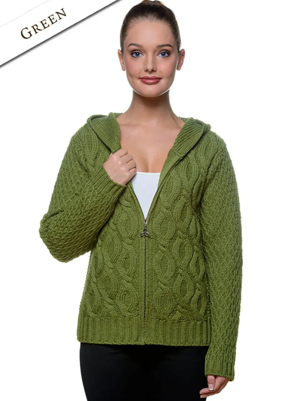 Cheap Women's Merino Wool Cable Knit Hoodie Women Cardigans, Jackets & Coatigans