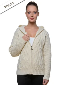 Cheap Women's Merino Wool Cable Knit Hoodie Women Cardigans, Jackets & Coatigans