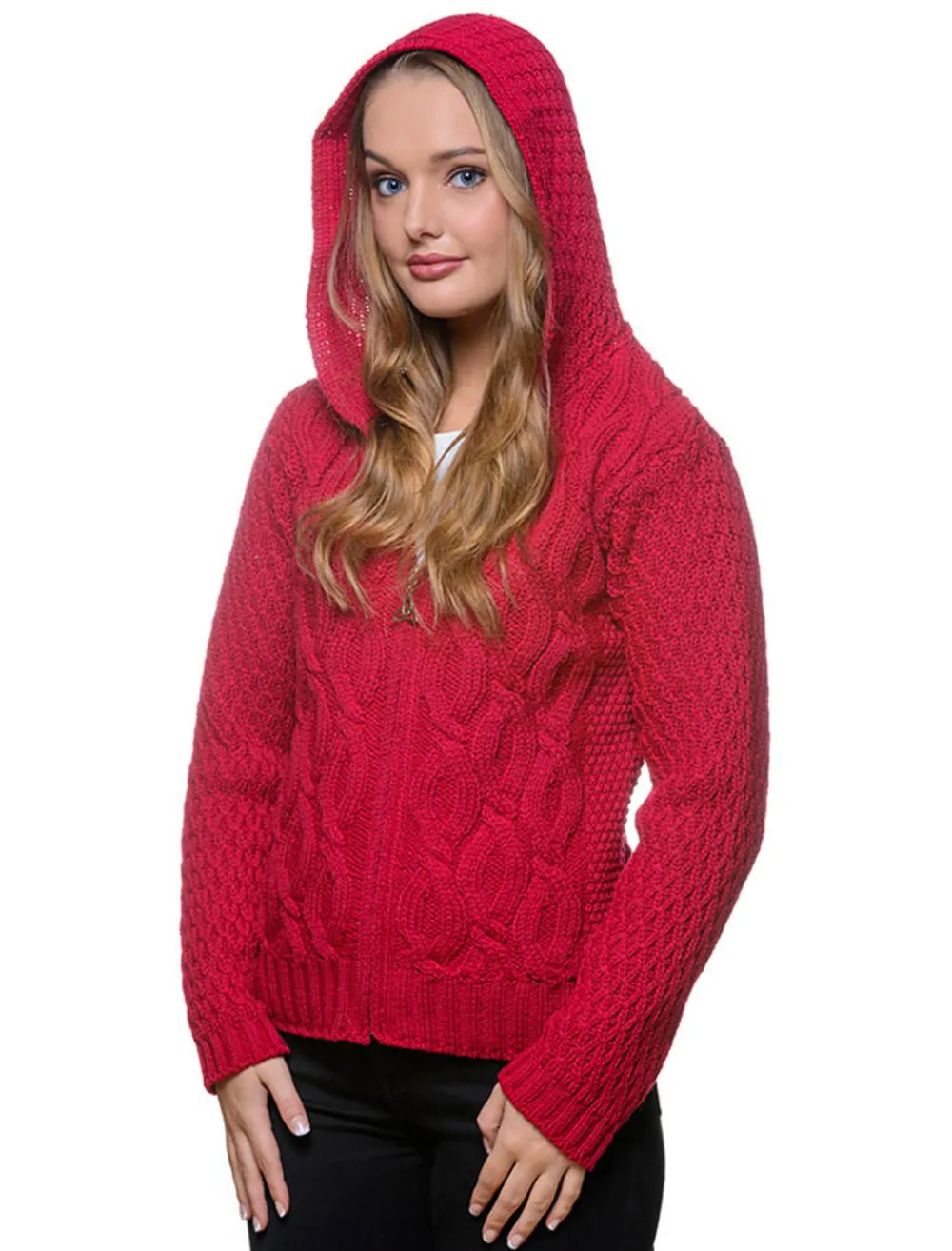Cheap Women's Merino Wool Cable Knit Hoodie Women Cardigans, Jackets & Coatigans