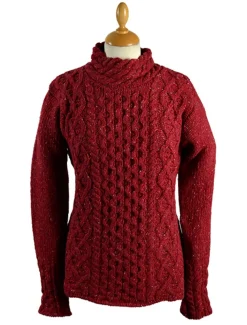 Shop Women's Wool Cashmere Aran Mock Turtleneck Sweater Women Sweaters