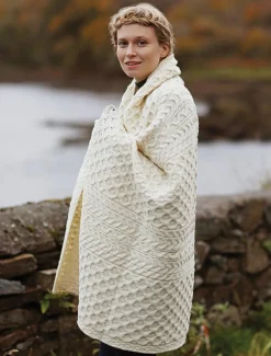 Clearance Wool Honeycomb Aran Throw Knitted Wool Throws